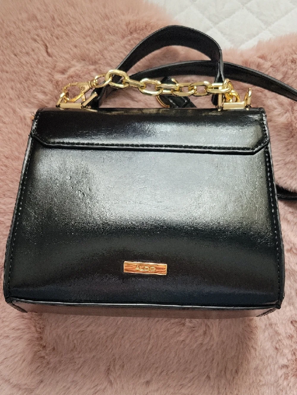 Aldo Black Mini Top-Handle Crossbody with Gold Chain - Picture 4 of 6